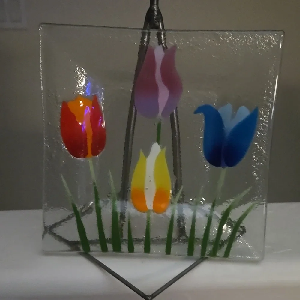 Tulip Garden Fusion Art Glass Dish